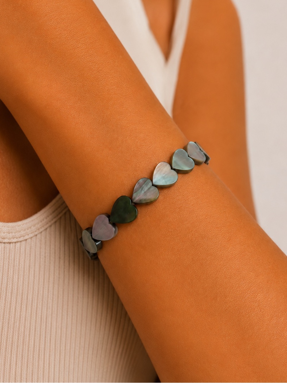 Black Shell Heart Beaded Bracelet/Anklet - Made to Order